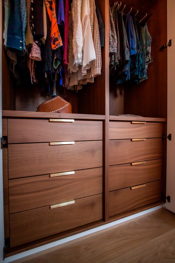 internal configuration wardrobe drawers with brass handles