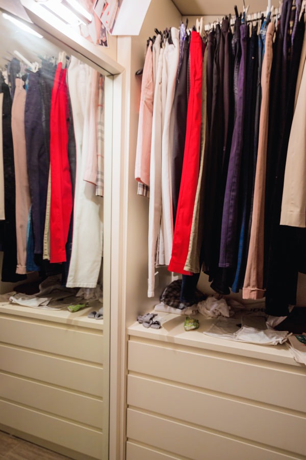 internal walk-in closet chest of drawers hanging mirror